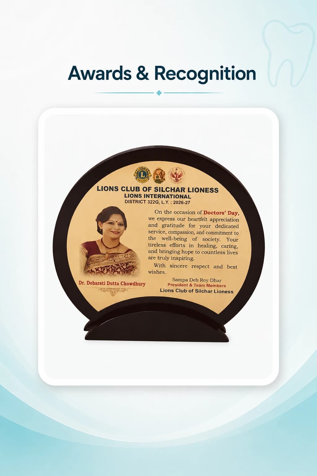 Doctors' Day recognition award Dr. Devarati Ray